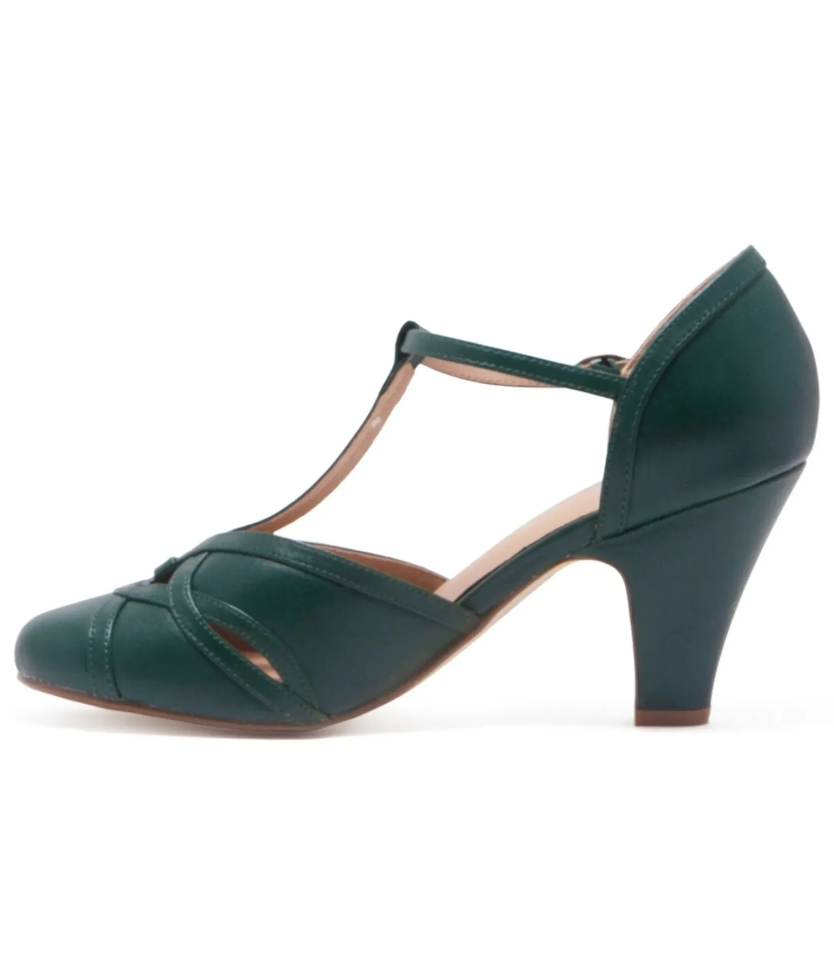 Unique Vintage Heels|T-Straps>Chelsea Crew 1920s Forest Green T-Strap Sandy Heels