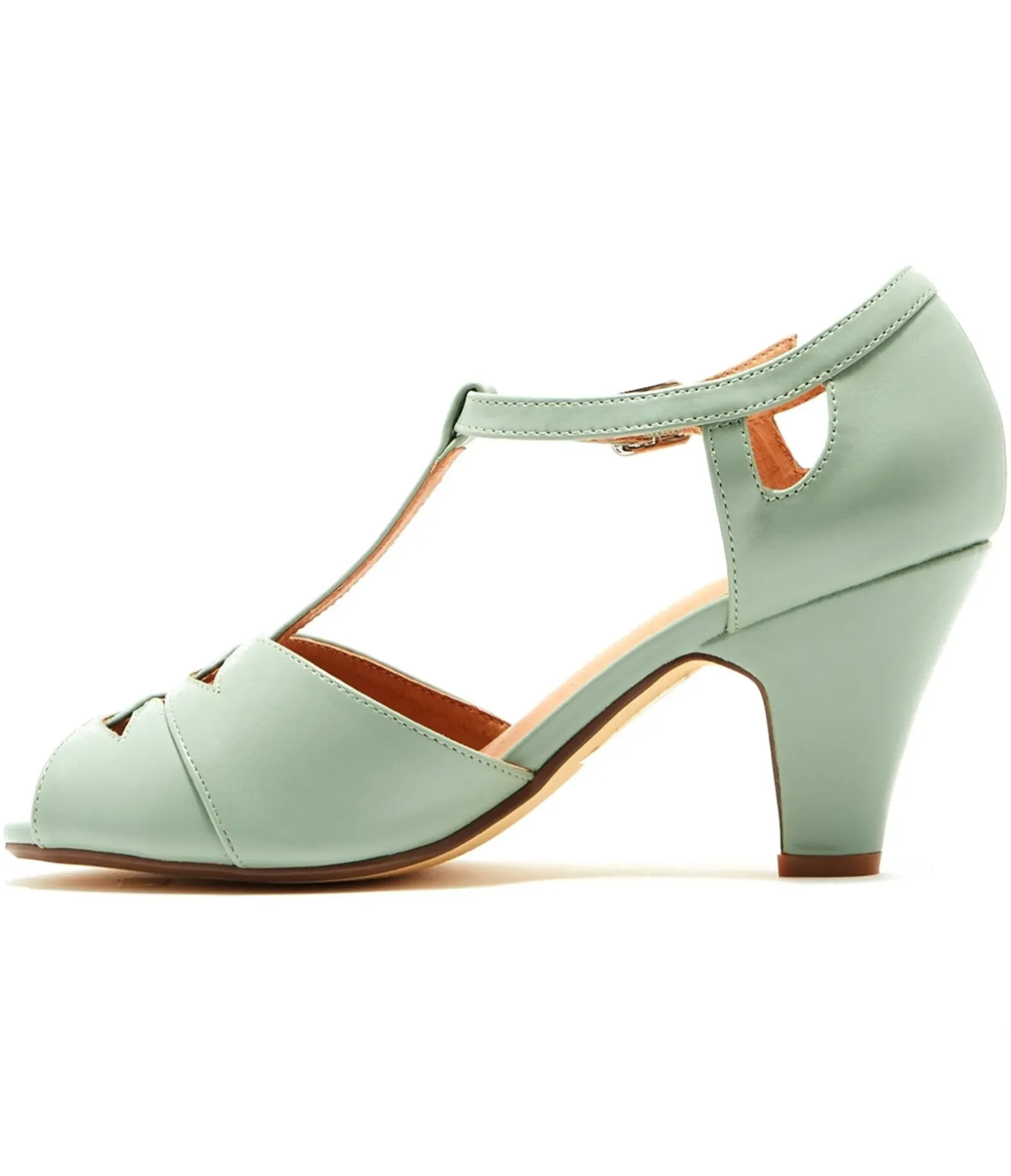 Unique Vintage Heels|T-Straps>Chelsea Crew 1920s Mint Leatherette T-Strap Catherina Heels