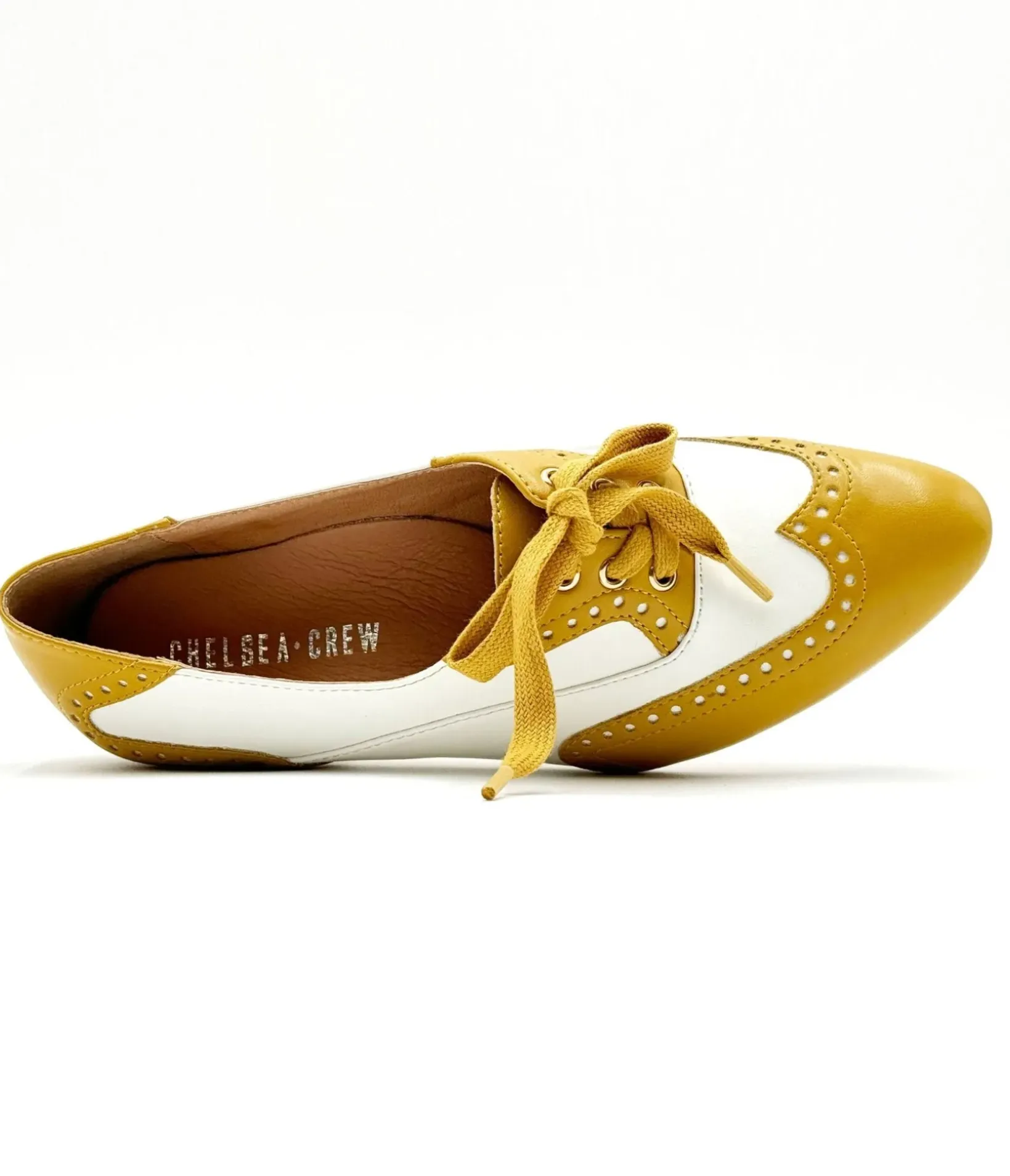 Unique Vintage Heels>Chelsea Crew 1950's Mustard & White Demi Oxford Saddle Shoes