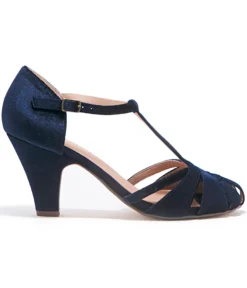 Unique Vintage Heels|T-Straps>Chelsea Crew 1920s Navy Velvet T-Strap Sergi Heels