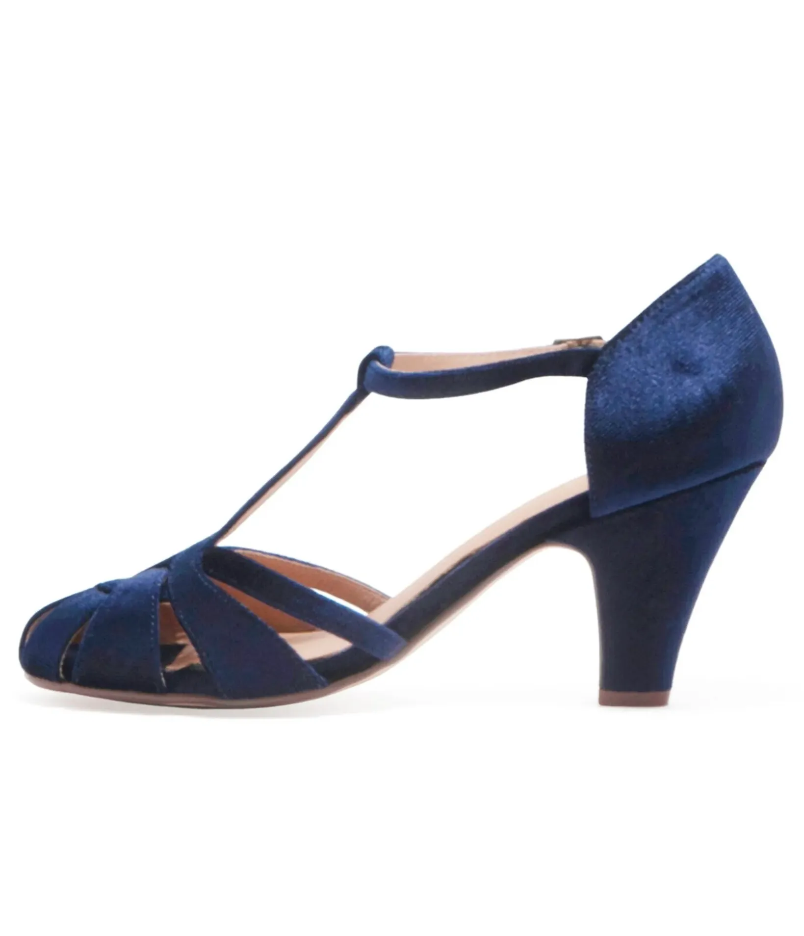 Unique Vintage Heels|T-Straps>Chelsea Crew 1920s Navy Velvet T-Strap Sergi Heels
