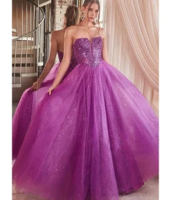 Unique Vintage Special Occasion|Prom Dresses>Cinderella Divine Amethyst Glitter Bodice & Tulle Prom Ball Gown