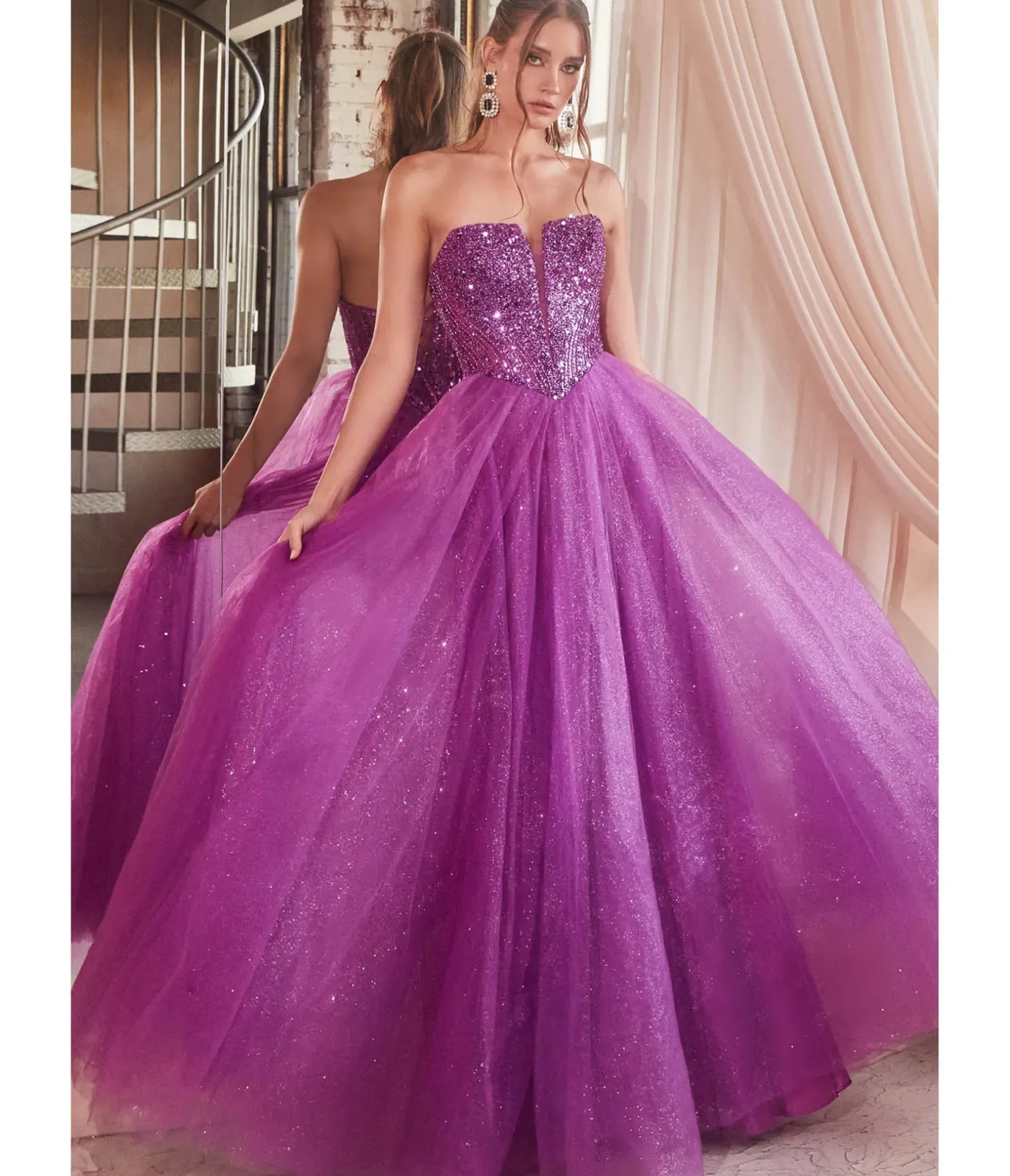 Unique Vintage Special Occasion|Prom Dresses>Cinderella Divine Amethyst Glitter Bodice & Tulle Prom Ball Gown