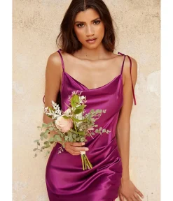 Unique Vintage Special Occasion|Under $100>Cinderella Divine Berry Lipstick Satin Slip Homecoming Midi Dress