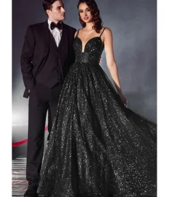 Unique Vintage Special Occasion|Prom Dresses>Cinderella Divine Black Glitter Sleeveless Ball Gown