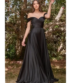 Unique Vintage Special Occasion|Prom Dresses>Cinderella Divine Black Satin Off The Shoulder Bridesmaid Gown