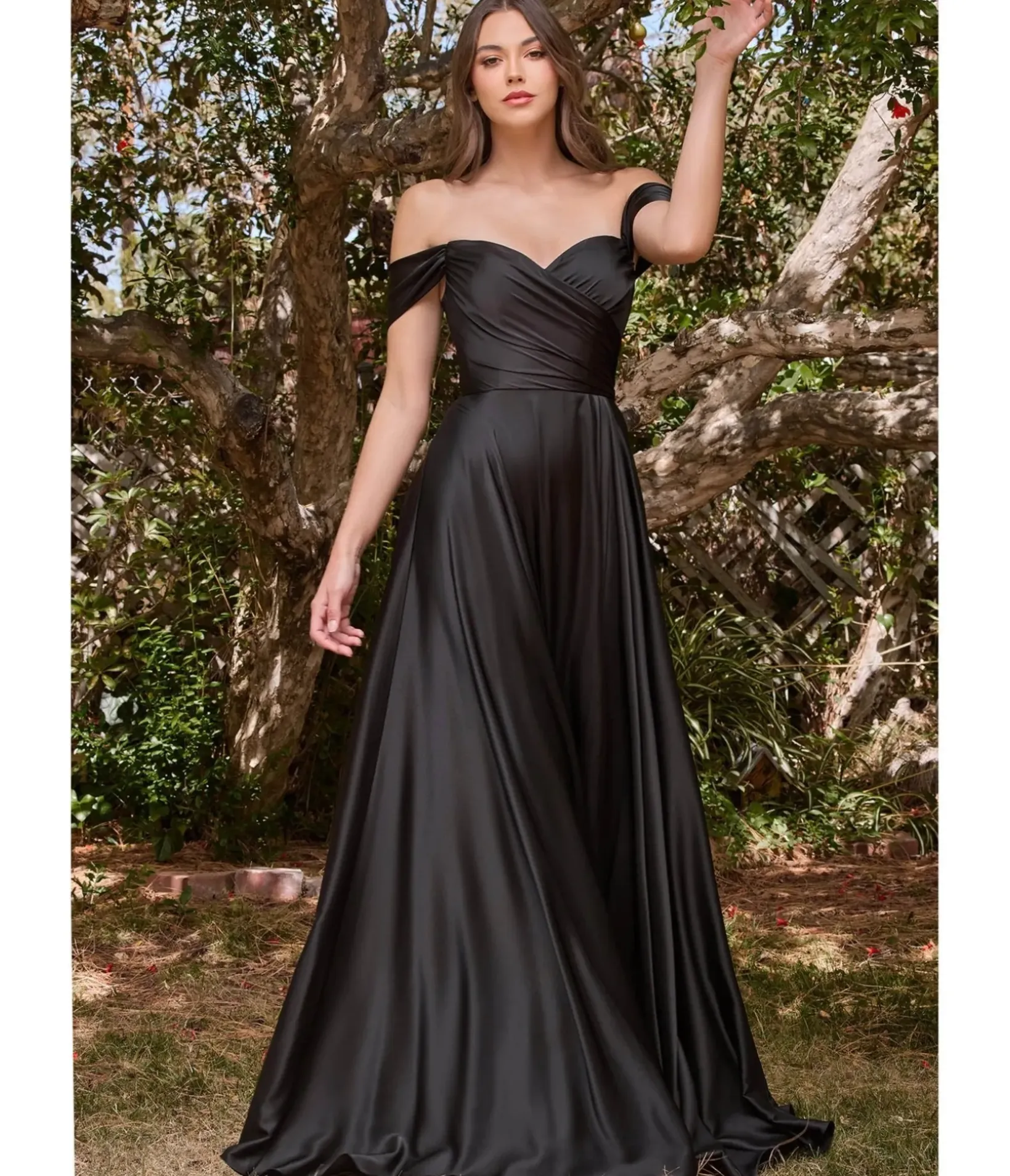 Unique Vintage Special Occasion|Prom Dresses>Cinderella Divine Black Satin Off The Shoulder Bridesmaid Gown