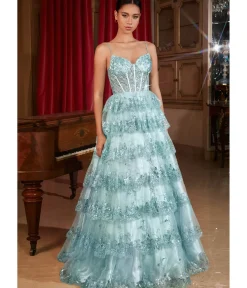 Unique Vintage Special Occasion|Prom Dresses>Cinderella Divine Blue Sparkle Tiered Prom Dress