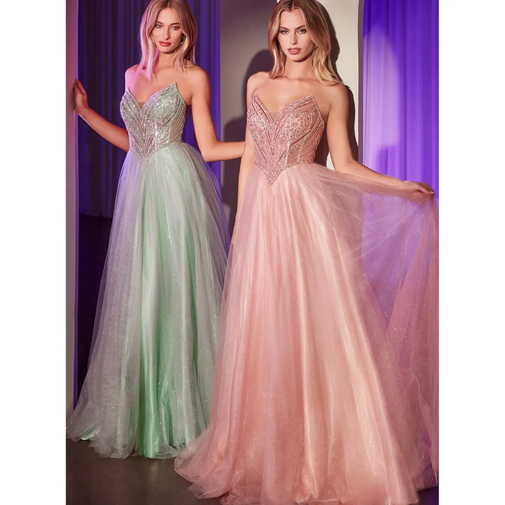 Unique Vintage Special Occasion|Prom Dresses>Cinderella Divine Blush Beaded Strapless Tulle Prom Dress