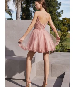 Unique Vintage Special Occasion|Prom Dresses>Cinderella Divine Blush Floral Lace Mini Homecoming Dress