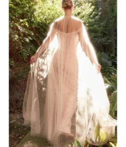 Unique Vintage Special Occasion|Prom Dresses>Cinderella Divine Blush Pearl Pleated Tulle Fairytale Gown with Cape