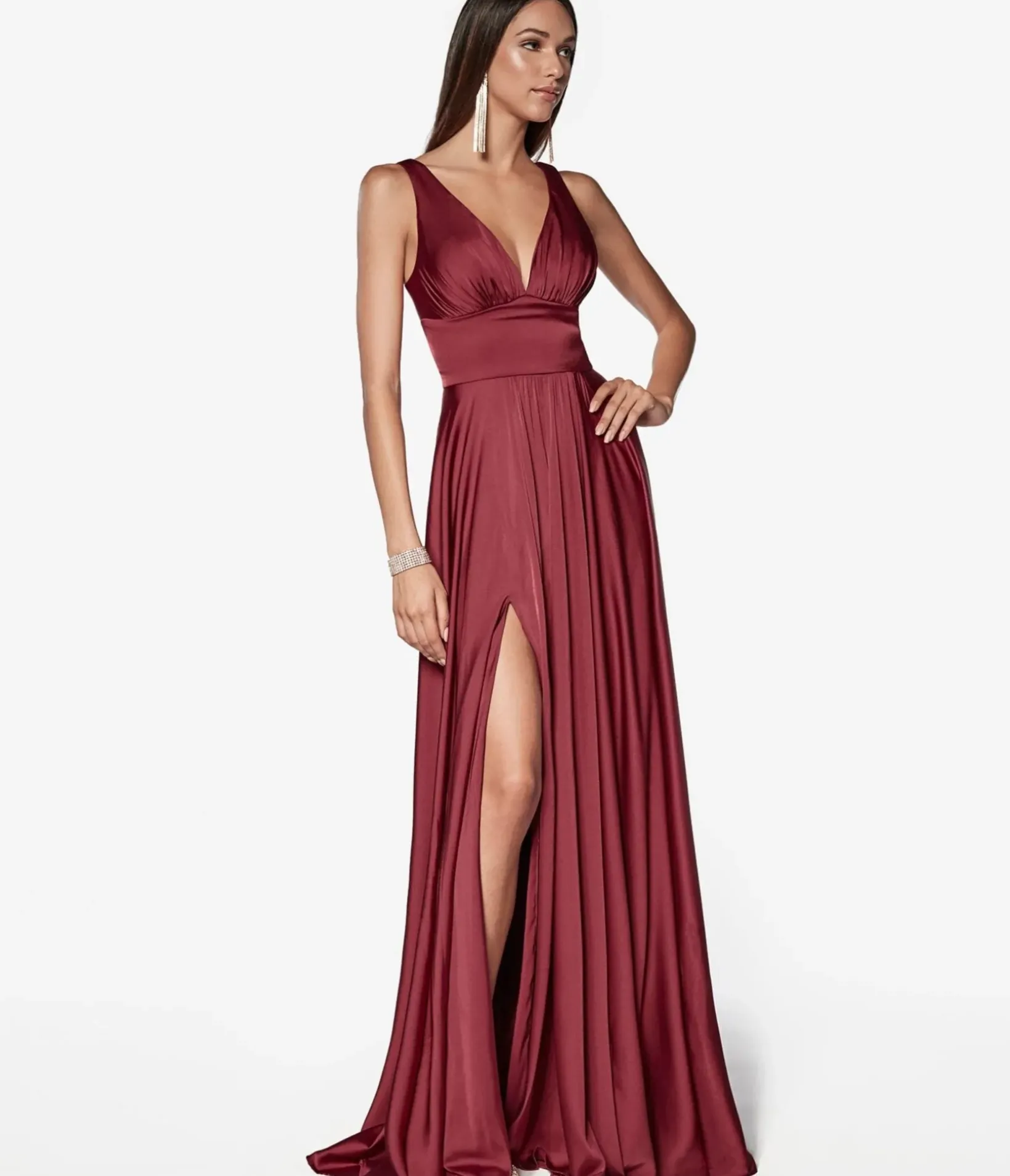 Unique Vintage Special Occasion|Prom Dresses>Cinderella Divine Burgundy Glamour Satin A-Line Bridesmaid Dress