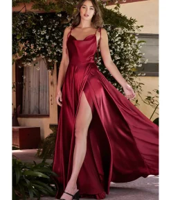 Unique Vintage Special Occasion|Prom Dresses>Cinderella Divine Burgundy Liquid Satin Prom Gown