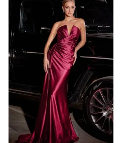 Unique Vintage Special Occasion|Prom Dresses>Cinderella Divine Burgundy Strapless Satin Bridesmaid Dress