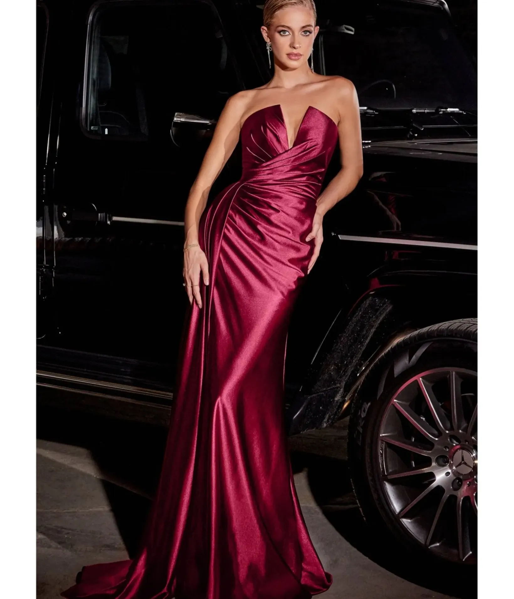 Unique Vintage Special Occasion|Prom Dresses>Cinderella Divine Burgundy Strapless Satin Bridesmaid Dress