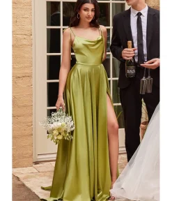 Unique Vintage Special Occasion|Prom Dresses>Cinderella Divine Chartreuse Liquid Satin Prom Gown