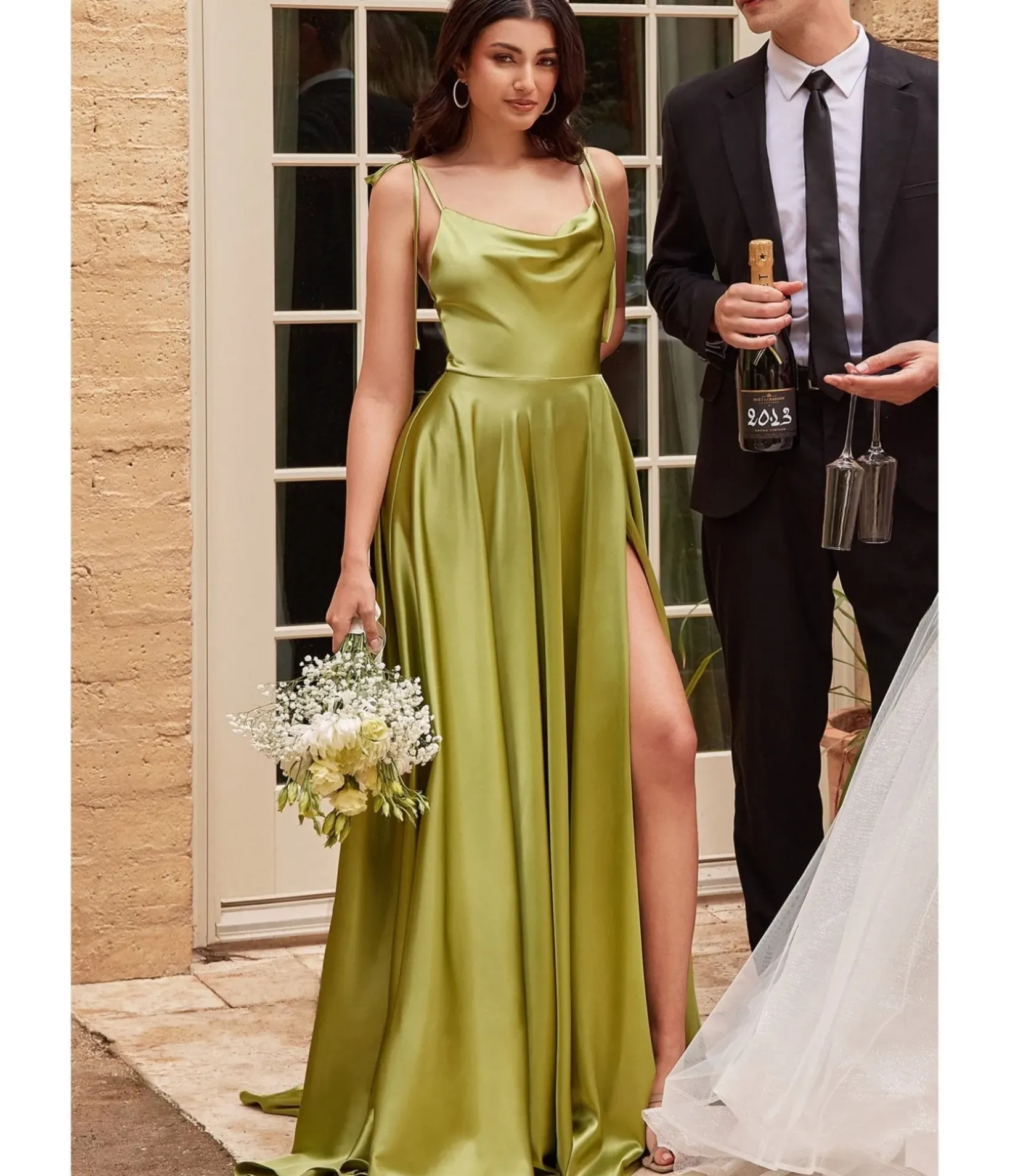 Unique Vintage Special Occasion|Prom Dresses>Cinderella Divine Chartreuse Liquid Satin Prom Gown