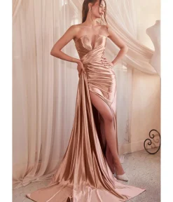 Unique Vintage Special Occasion|Prom Dresses>Cinderella Divine Copper Strapless Satin Bridesmaid Dress