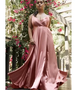 Unique Vintage Special Occasion|Prom Dresses>Cinderella Divine Desert Rose Flowy Satin A-Line Bridesmaid Gown