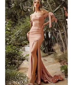 Unique Vintage Special Occasion|Prom Dresses>Cinderella Divine Desert Rose Off The Shoulder Tie Prom Gown