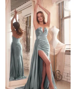 Unique Vintage Special Occasion|Prom Dresses>Cinderella Divine Dusty Blue Strapless Satin Bridesmaid Dress