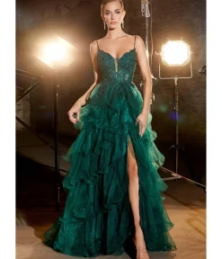 Unique Vintage Special Occasion|Prom Dresses>Cinderella Divine Emerald Feather Glitter Prom Dress