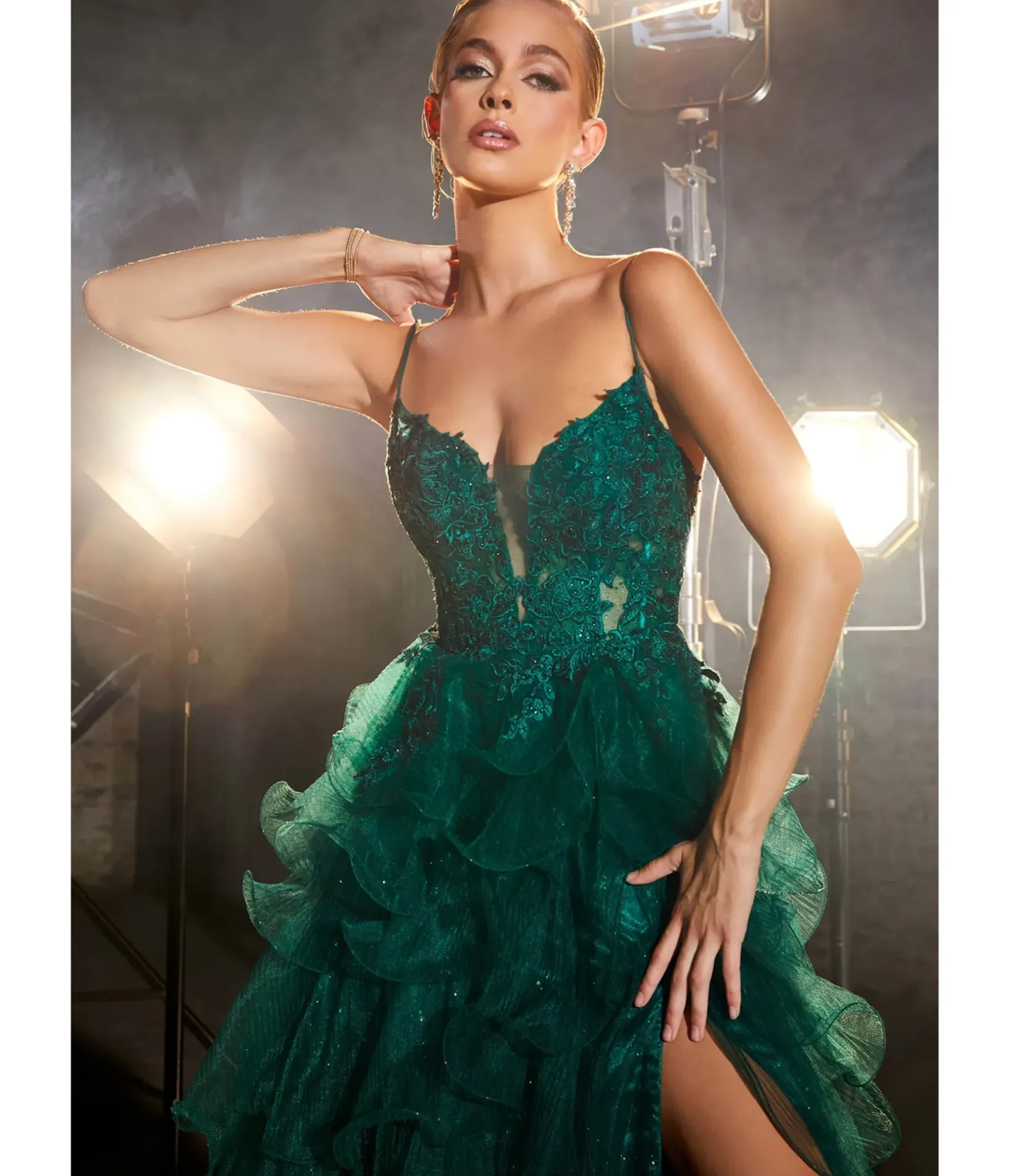 Unique Vintage Special Occasion|Prom Dresses>Cinderella Divine Emerald Feather Glitter Prom Dress