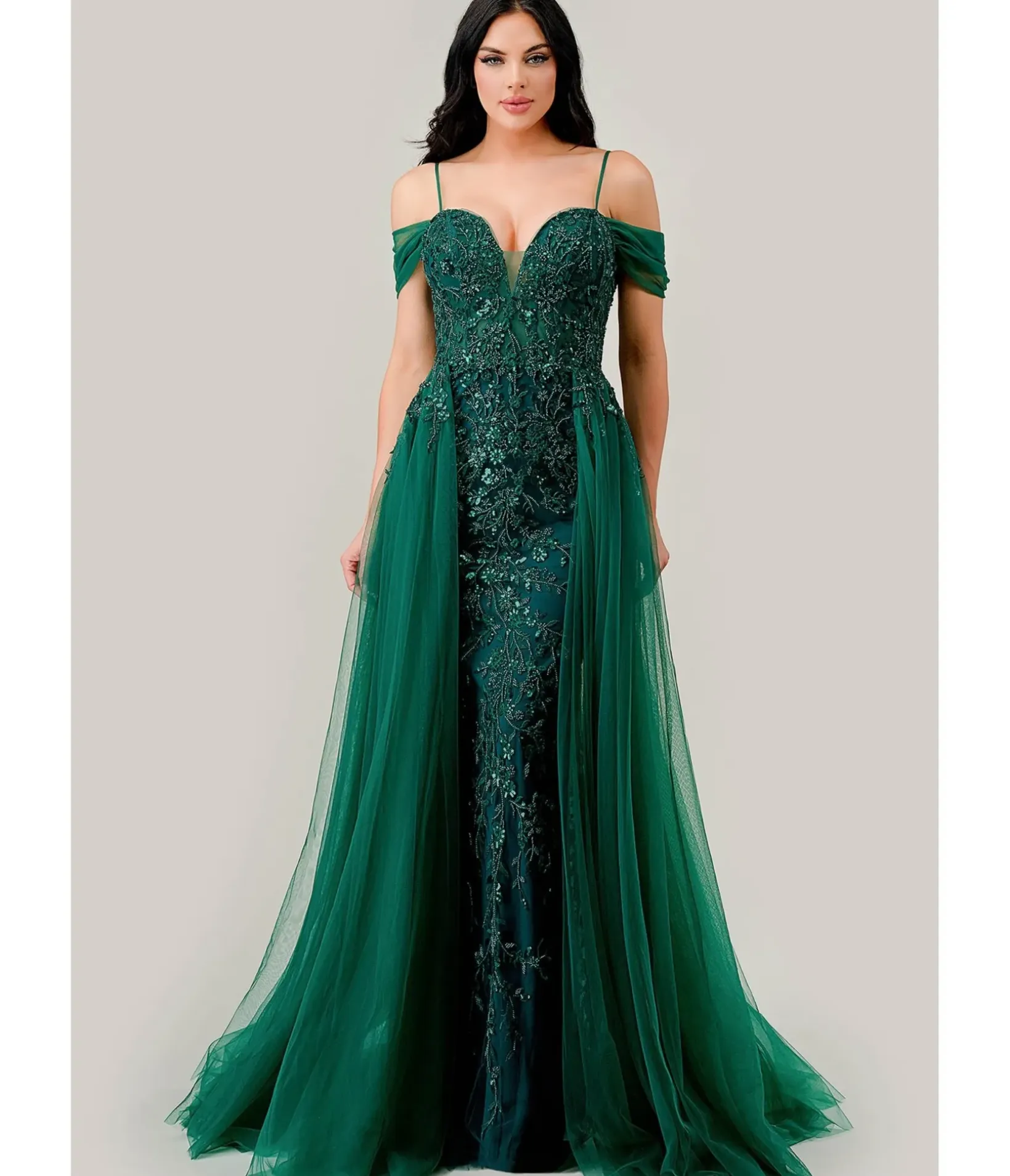 Unique Vintage Special Occasion|Prom Dresses>Cinderella Divine Emerald Off Shoulder Prom Gown
