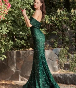 Unique Vintage Special Occasion|Prom Dresses>Cinderella Divine Emerald Sequin One Shoulder Mermaid Prom Gown
