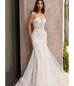 Unique Vintage Special Occasion|Prom Dresses>Cinderella Divine French White Floral Embellished Mermaid Bridal Gown
