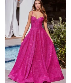 Unique Vintage Special Occasion|Prom Dresses>Cinderella Divine Fuchsia Glitter Strapless Prom Gown