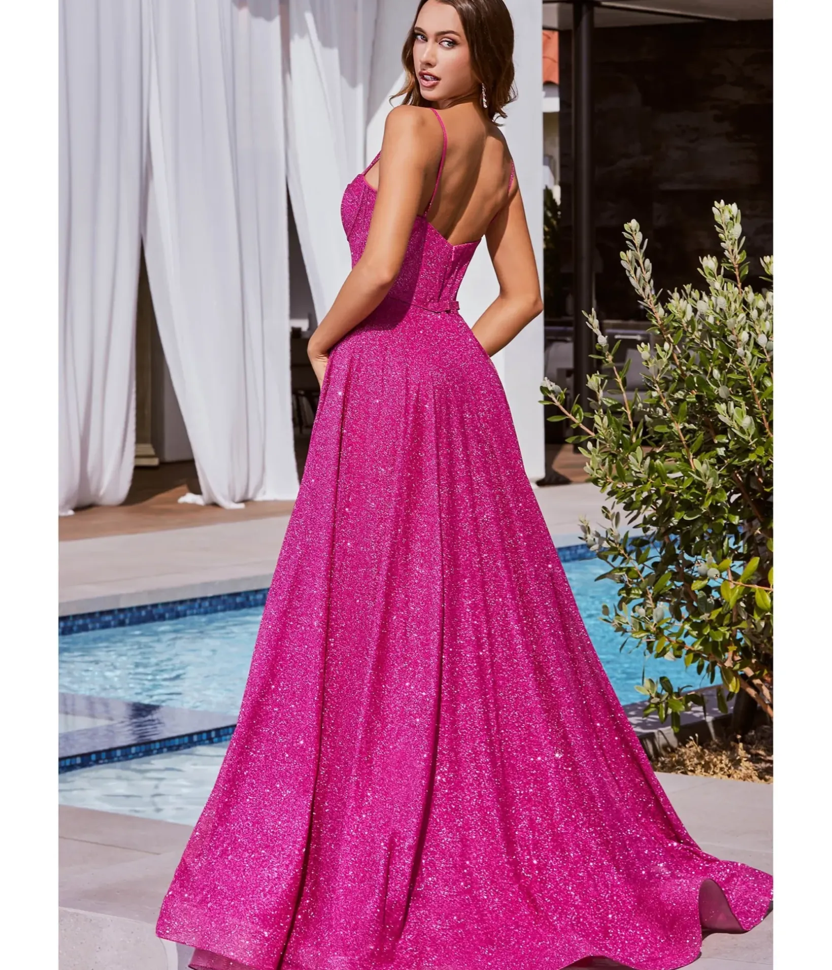 Unique Vintage Special Occasion|Prom Dresses>Cinderella Divine Fuchsia Glitter Strapless Prom Gown