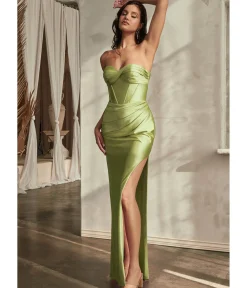 Unique Vintage Special Occasion|Prom Dresses>Cinderella Divine Greenery Satin Strapless Corset Lace Up Back Evening Gown
