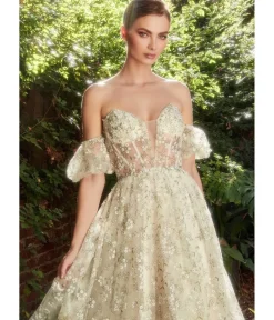 Unique Vintage Special Occasion|Prom Dresses>Cinderella Divine Green Romantic Floral Organza Tea Length Bridesmaid Gown