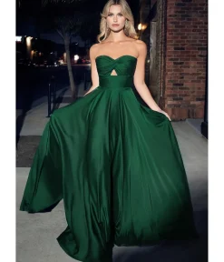 Unique Vintage Special Occasion|Prom Dresses>Cinderella Divine Hunter Green Satin Strapless Keyhole Evening Gown