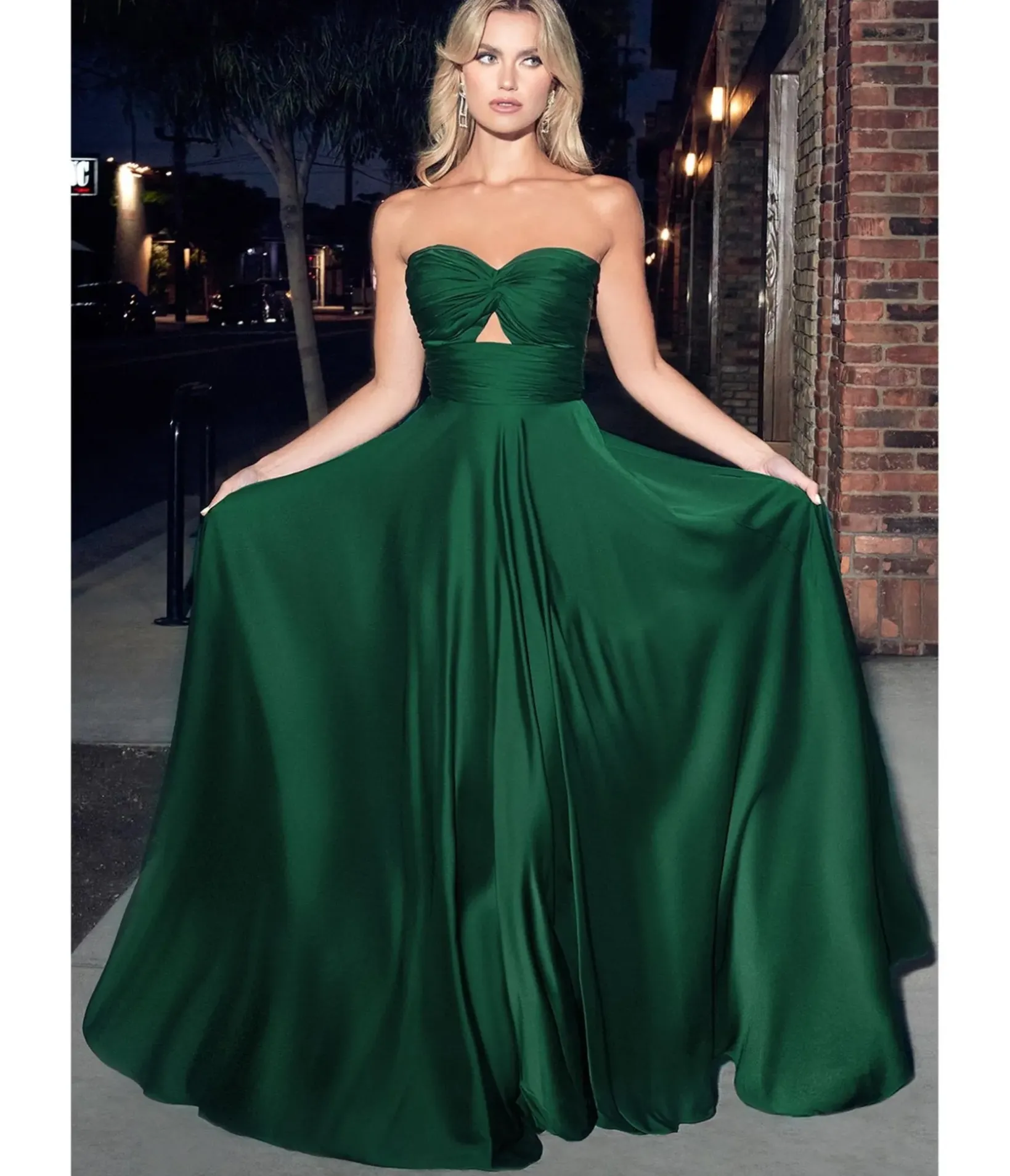 Unique Vintage Special Occasion|Prom Dresses>Cinderella Divine Hunter Green Satin Strapless Keyhole Evening Gown
