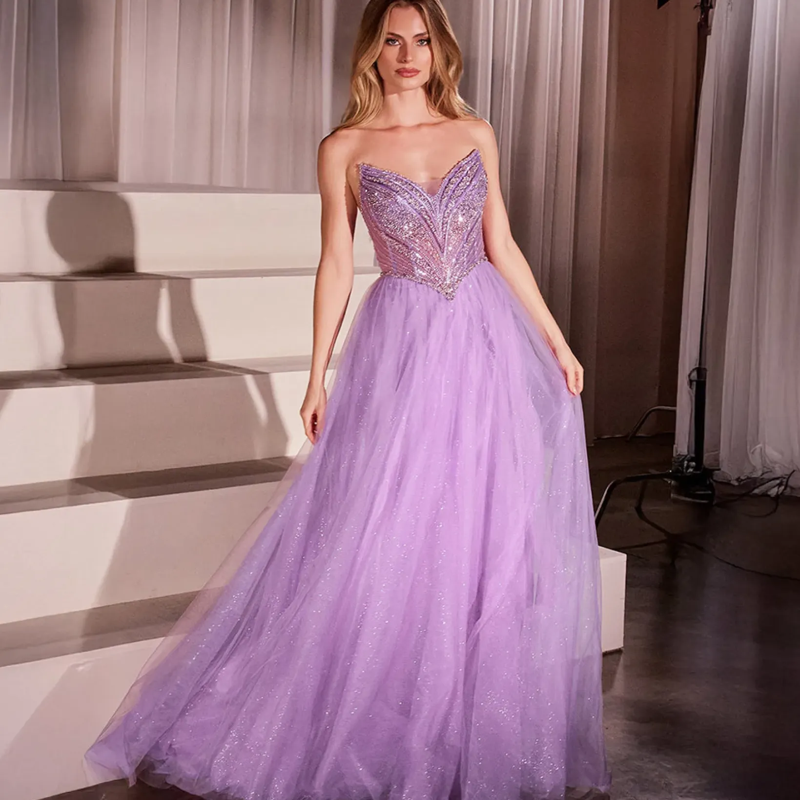 Unique Vintage Special Occasion|Prom Dresses>Cinderella Divine Lavender Beaded Strapless Tulle Prom Dress
