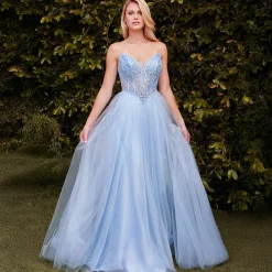 Unique Vintage Special Occasion|Prom Dresses>Cinderella Divine Light Blue Beaded Strapless Tulle Prom Dress