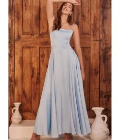 Unique Vintage Special Occasion|Prom Dresses>Cinderella Divine Light Blue Satin A Line Bridesmaid Dress