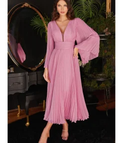 Unique Vintage Special Occasion|All Things Pink>Cinderella Divine Light Pink Pleated Midi Bridesmaid Dress