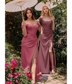 Unique Vintage Special Occasion|Prom Dresses>Cinderella Divine Lipstick Divine Satin Corset Off-Shoulder Prom Dress