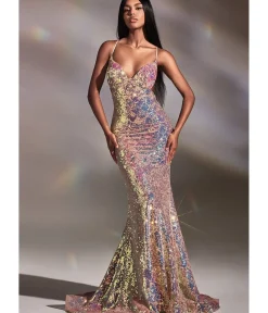 Unique Vintage Special Occasion|Prom Dresses>Cinderella Divine Magical Mermaid Iridescent Sequin Prom Gown