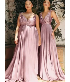 Unique Vintage Special Occasion|Prom Dresses>Cinderella Divine Mauve Flowy Satin A-Line Bridesmaid Gown
