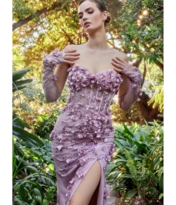 Unique Vintage Special Occasion|Prom Dresses>Cinderella Divine Mauve Hydrangea Embellished Corset Mermaid Evening Gown
