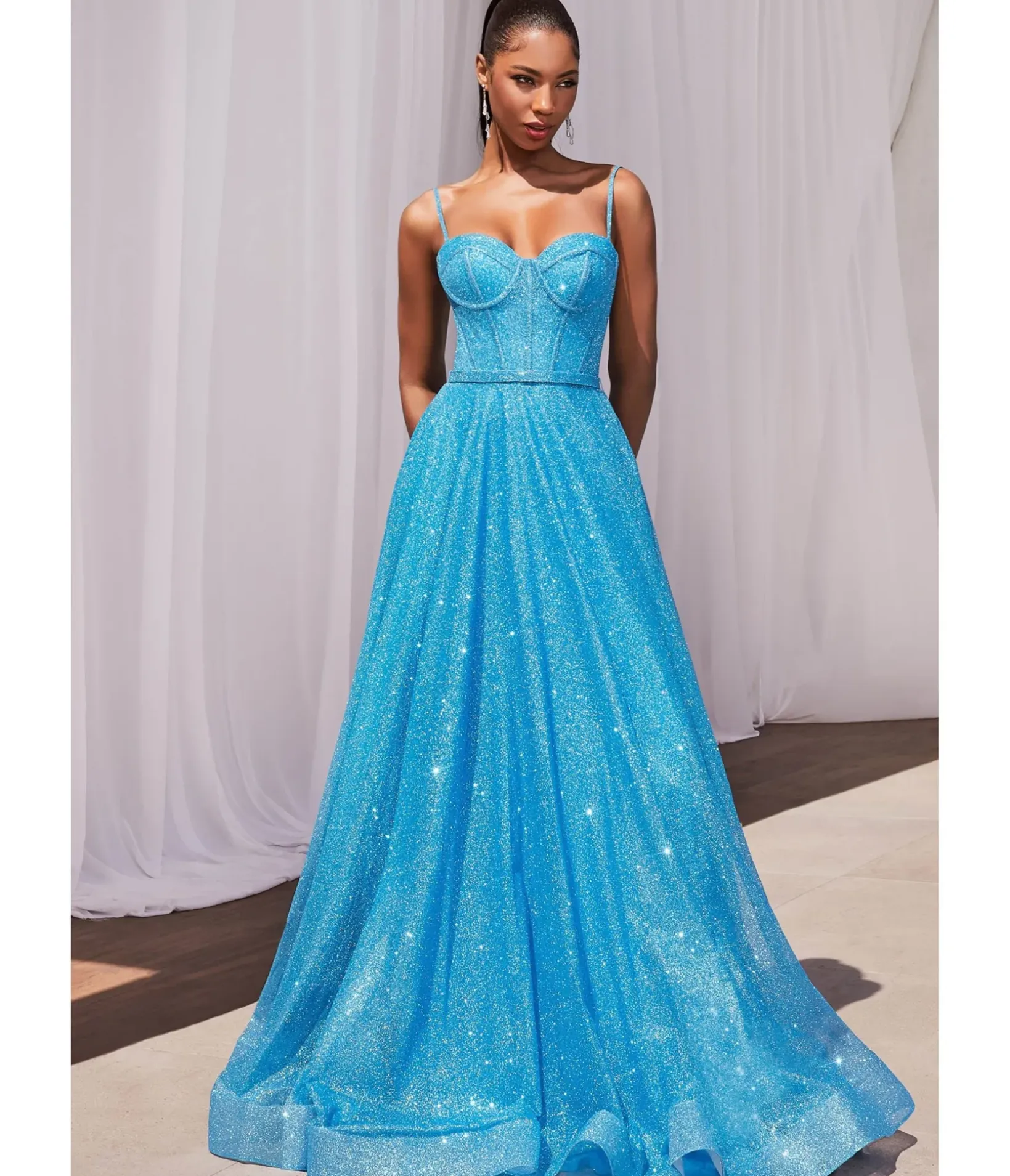 Unique Vintage Special Occasion|Prom Dresses>Cinderella Divine Ocean Blue Glitter Strapless Prom Gown