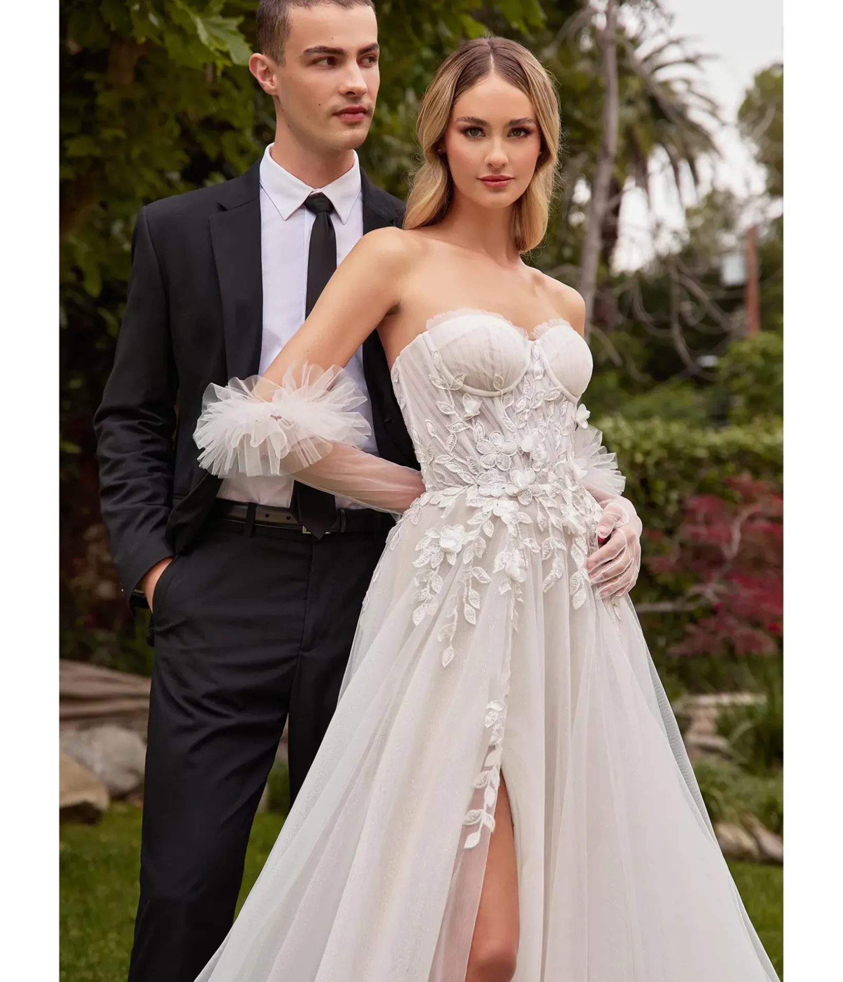 Unique Vintage Special Occasion|Prom Dresses>Cinderella Divine Off White Floral Strapless Bridal Gown with Gloves