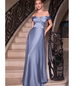 Unique Vintage Special Occasion|Prom Dresses>Cinderella Divine Paris Blue Satin Off The Shoulder Prom Gown