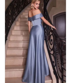 Unique Vintage Special Occasion|Prom Dresses>Cinderella Divine Paris Blue Satin Off The Shoulder Prom Gown