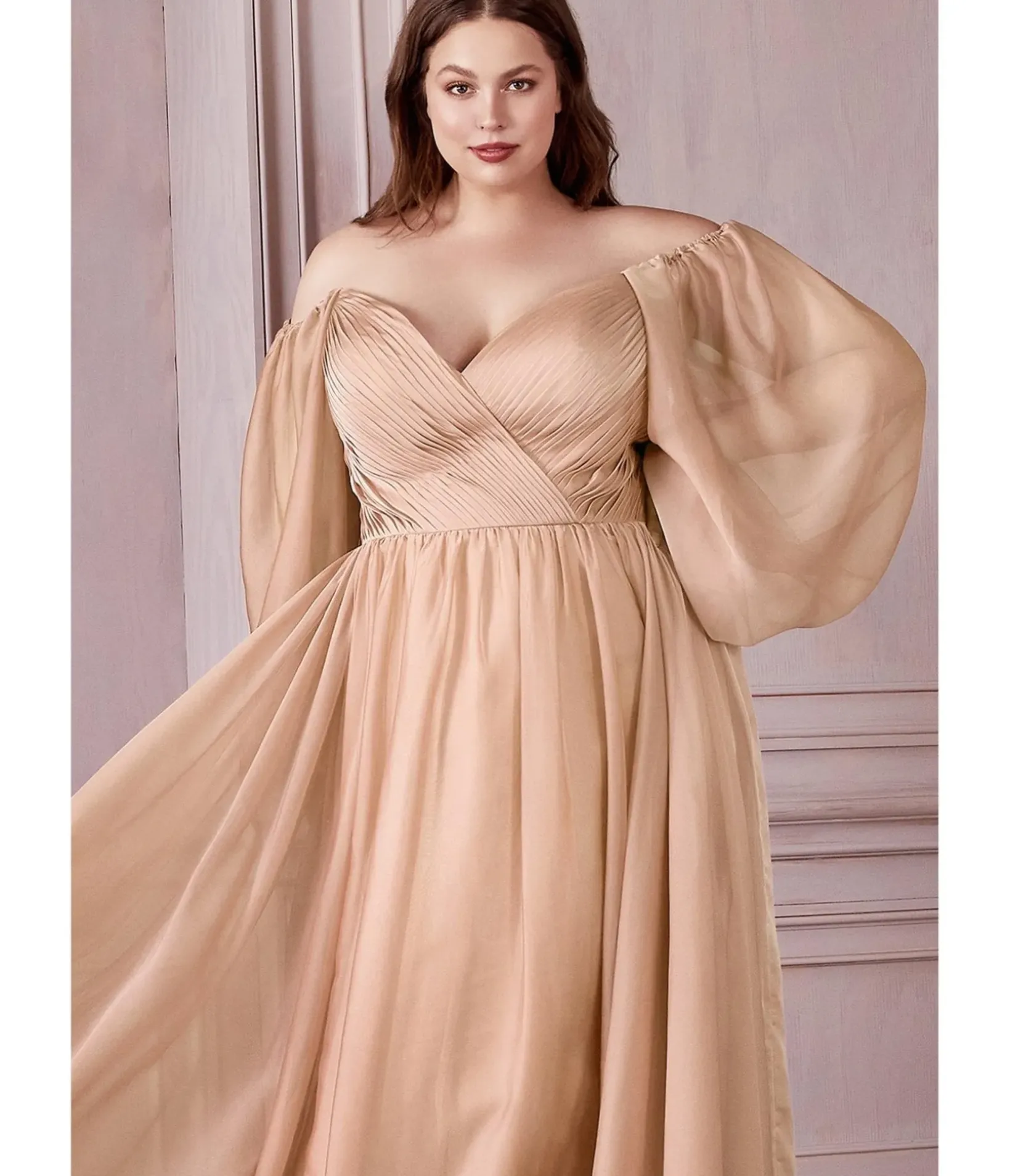 Unique Vintage Bridesmaid Dresses|Wedding Guest>Cinderella Divine Plus Size Champagne Chiffon Sweetheart Bridesmaid Goddess Gown
