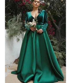 Unique Vintage Special Occasion|Prom Dresses>Cinderella Divine Plus Size Emerald Long Sleeve Bridesmaid Gown